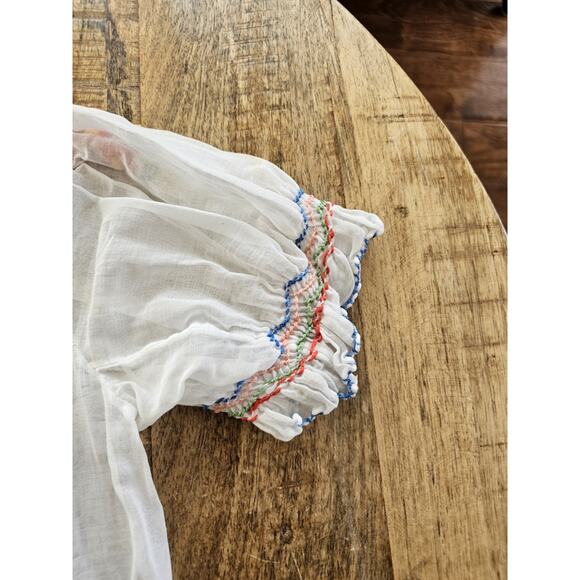 Vintage 1940s Floral Embroidered Sheer Hungarian Peasant Folk Blouse Top Antique - Picture 5 of 14